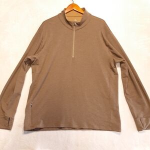 Prana Mens Altitude Fleece Sweater XXL Brown 1/4 Zip Thumbholes Athletic Outdoor